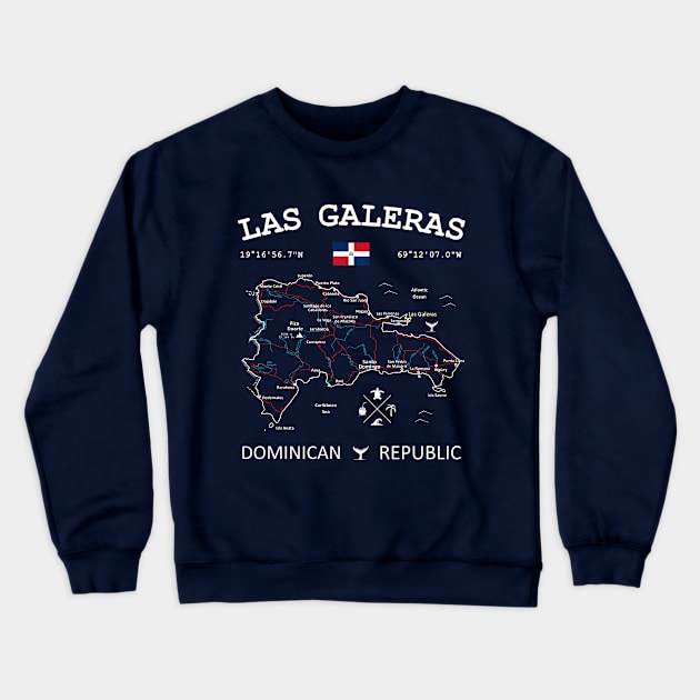 Las Galeras Dominican Republic Flag Travel Map Coordinates GPS Crewneck Sweatshirt by French Salsa